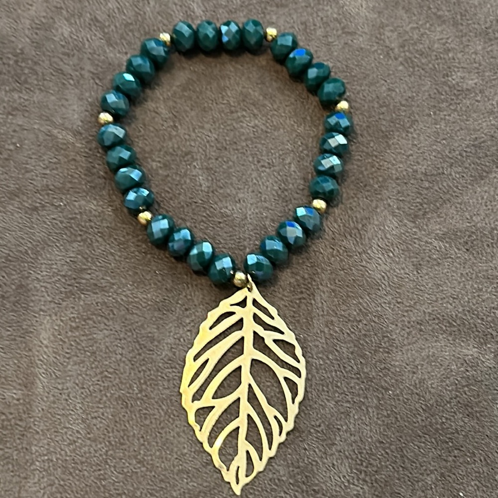 Stackable Beaded  Bracelet with Leaf